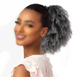 Short Kinky Curly Drawstring Ponytail Extension Afro Puff Ponytail Bun With Clips Natural Looking Soft Synthetic Hair Pieces For Women Daily Party 8 IN Grey