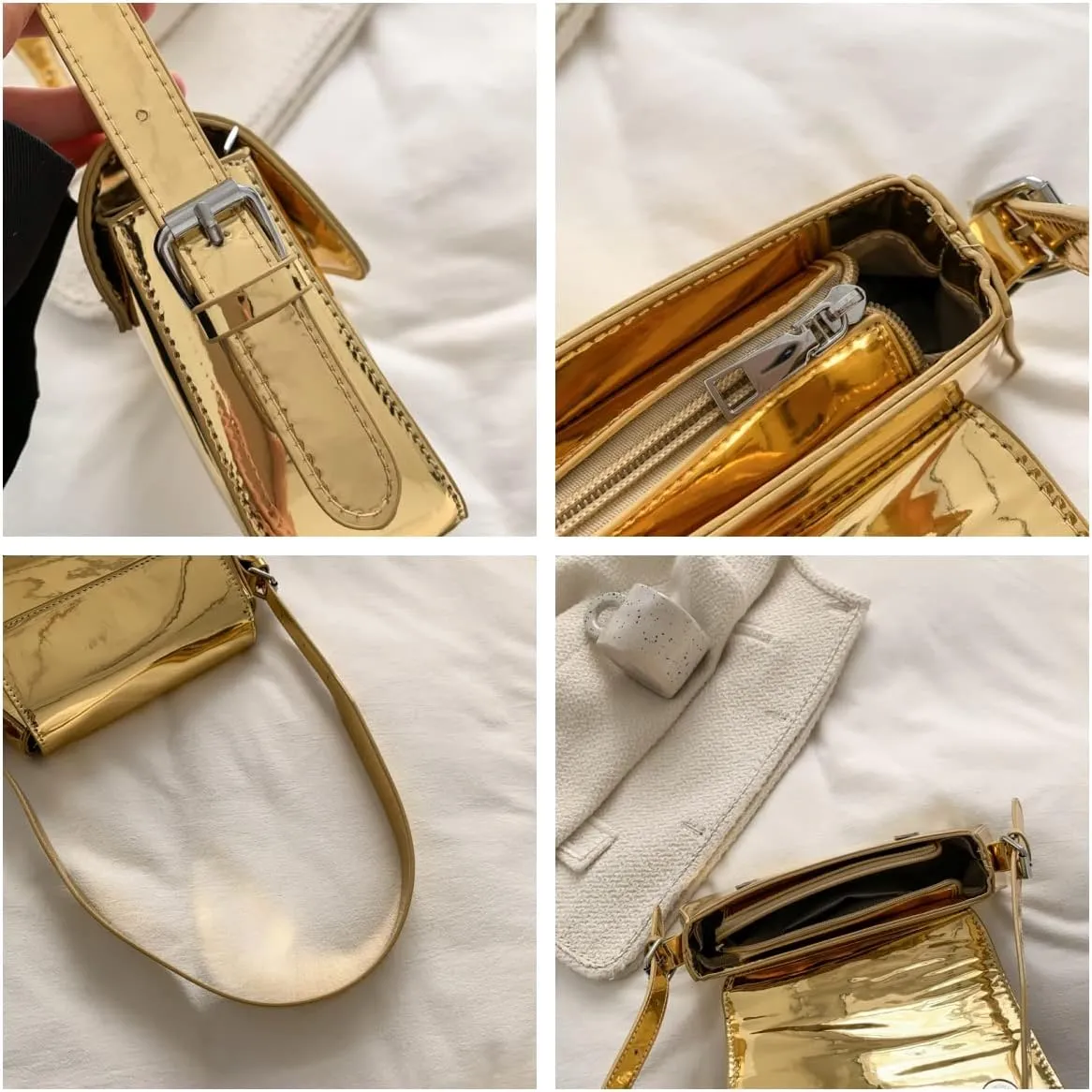 Shoulder Purses for Women Dressy Evening Bag Metallic Clutch Y2k Sparkly Hobo Crossbody Shoulder Bag Handbags