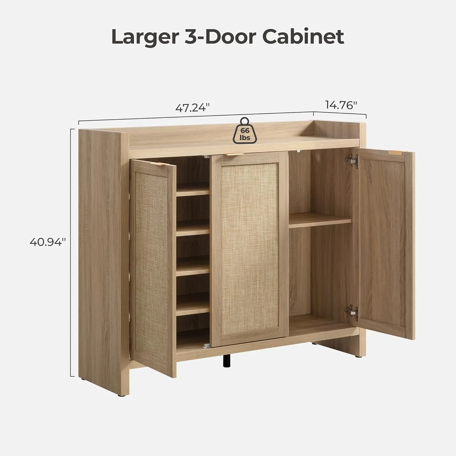SICOTAS Shoe Cabinet, 30 Pairs Rattan Storage for Entryway, 6-Tier 41" Tall Boho Farmhouse Cabinet With Doors for Hallway Closet, Light Oak