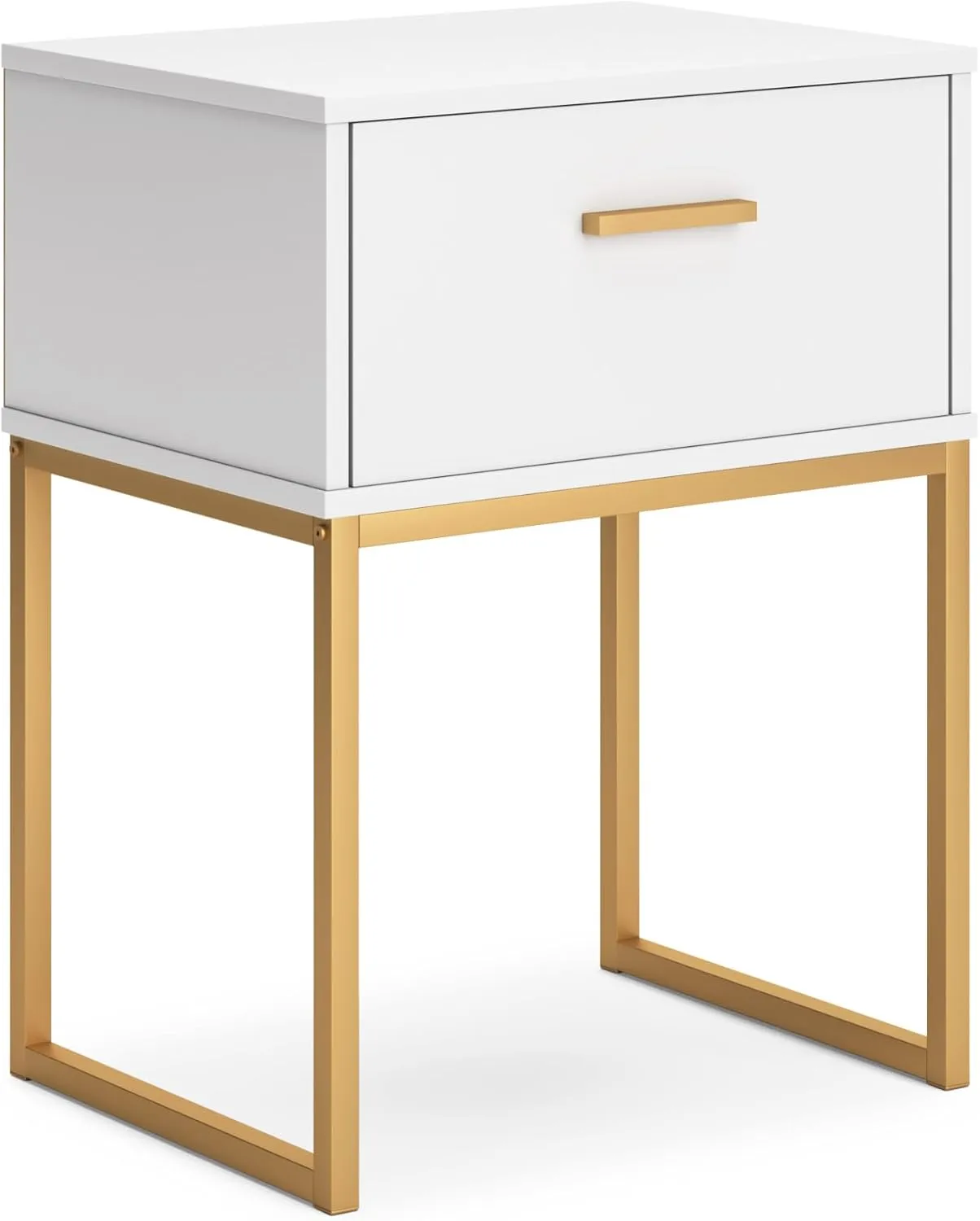 Signature Design by Ashley Socalle Contemporary 1 Drawer Nightstand with Metal Legs, 26.02" Tall, White & Metallic