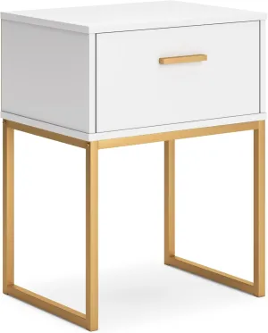 Signature Design by Ashley Socalle Contemporary 1 Drawer Nightstand with Metal Legs, 26.02" Tall, White & Metallic