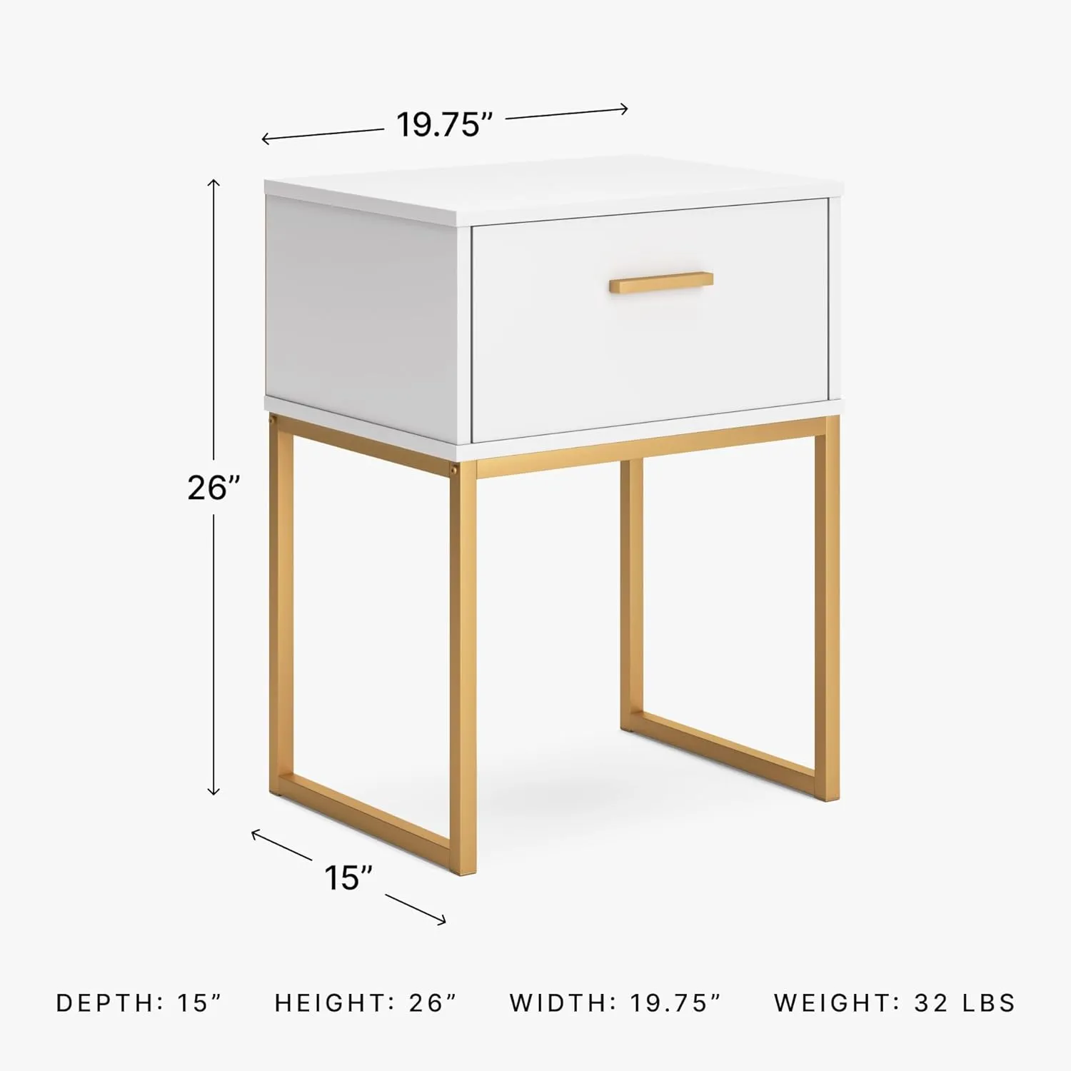 Signature Design by Ashley Socalle Contemporary 1 Drawer Nightstand with Metal Legs, 26.02" Tall, White & Metallic