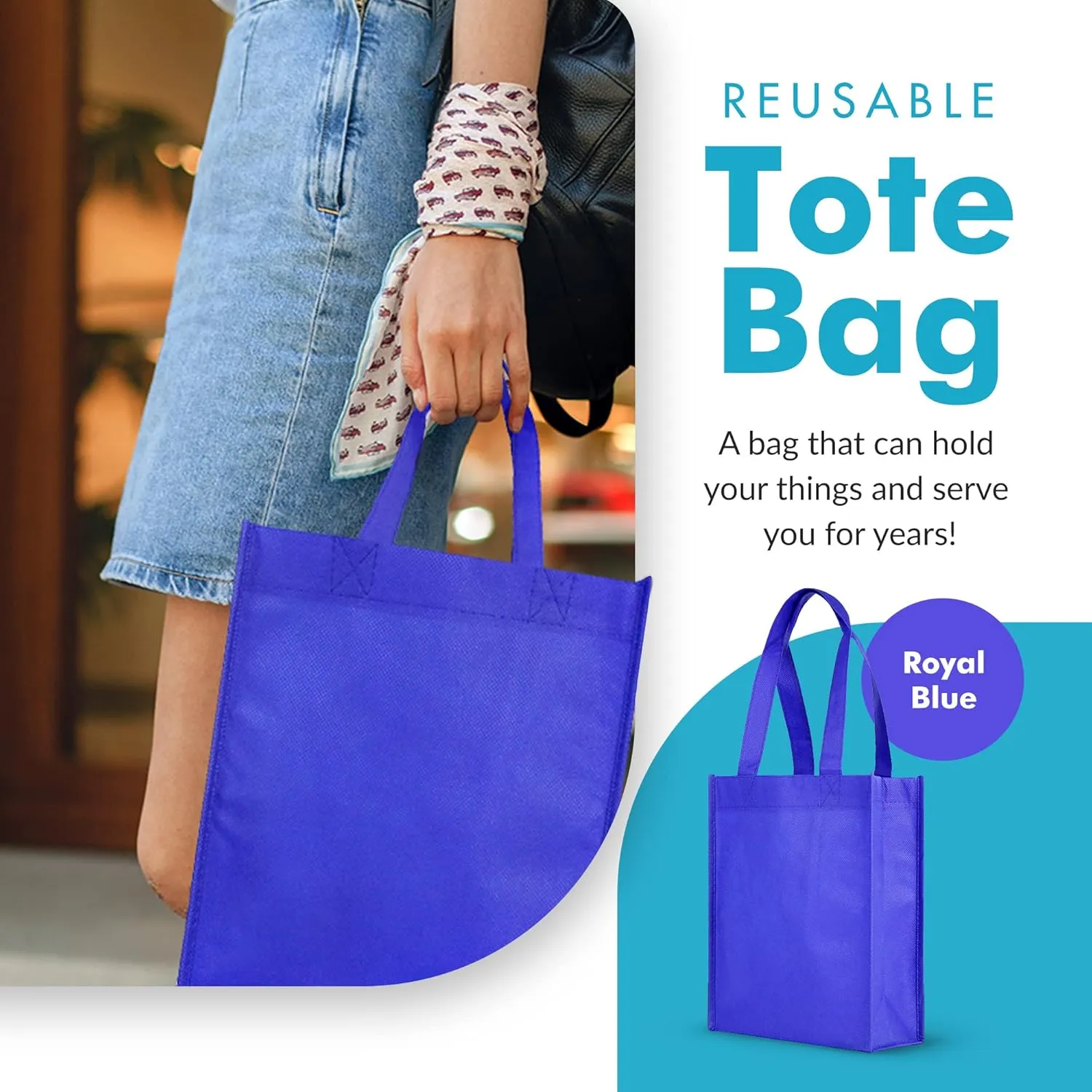 Simply Green Solutions - Plain Tote Bag, Thick Reusable Gift Bag with 16-Inch Handles, Use As Goodie Bags, Party Favor Bags, or Halloween Tote Bag, Royal Blue, Pack of 25