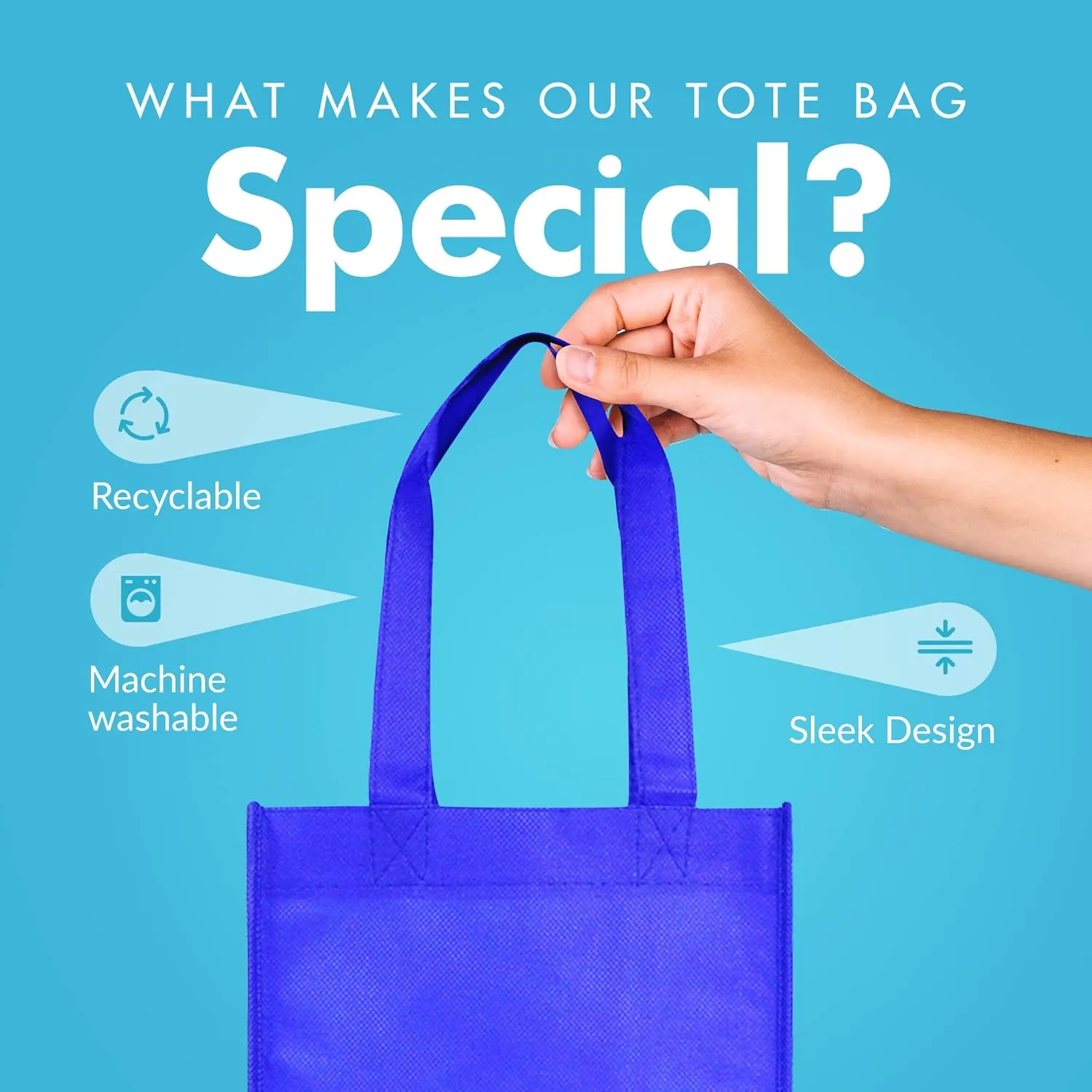 Simply Green Solutions - Plain Tote Bag, Thick Reusable Gift Bag with 16-Inch Handles, Use As Goodie Bags, Party Favor Bags, or Halloween Tote Bag, Royal Blue, Pack of 25