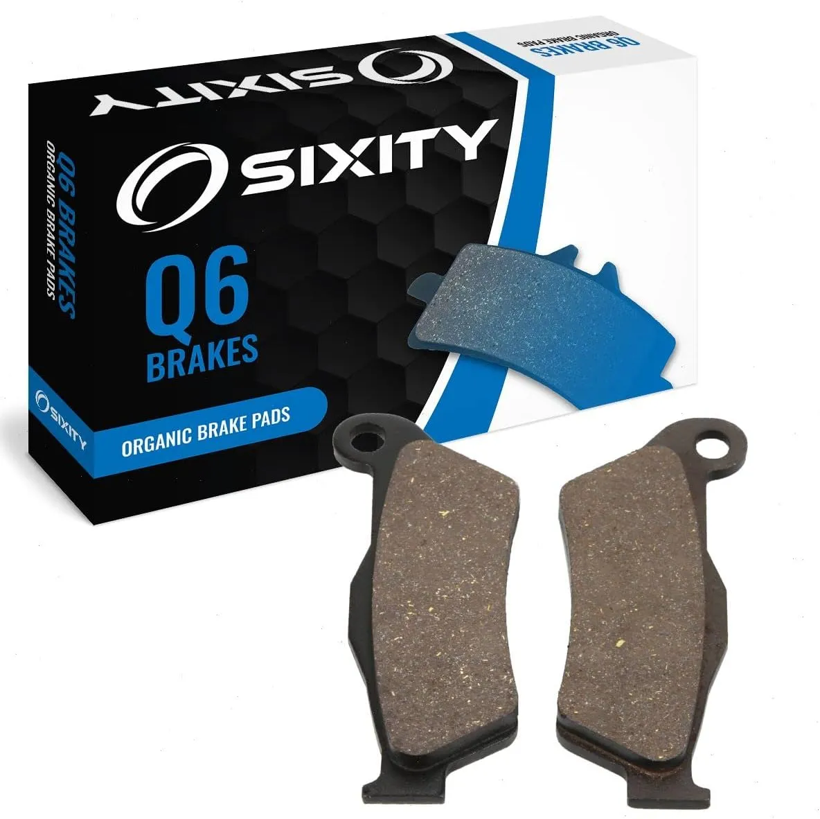 Sixity Q6 Front Organic Brake Pads compatible with Husqvarna TC450 45mm Marzocchi forks 60mm Caliper Mount Centers 2009-2010 Complete Set