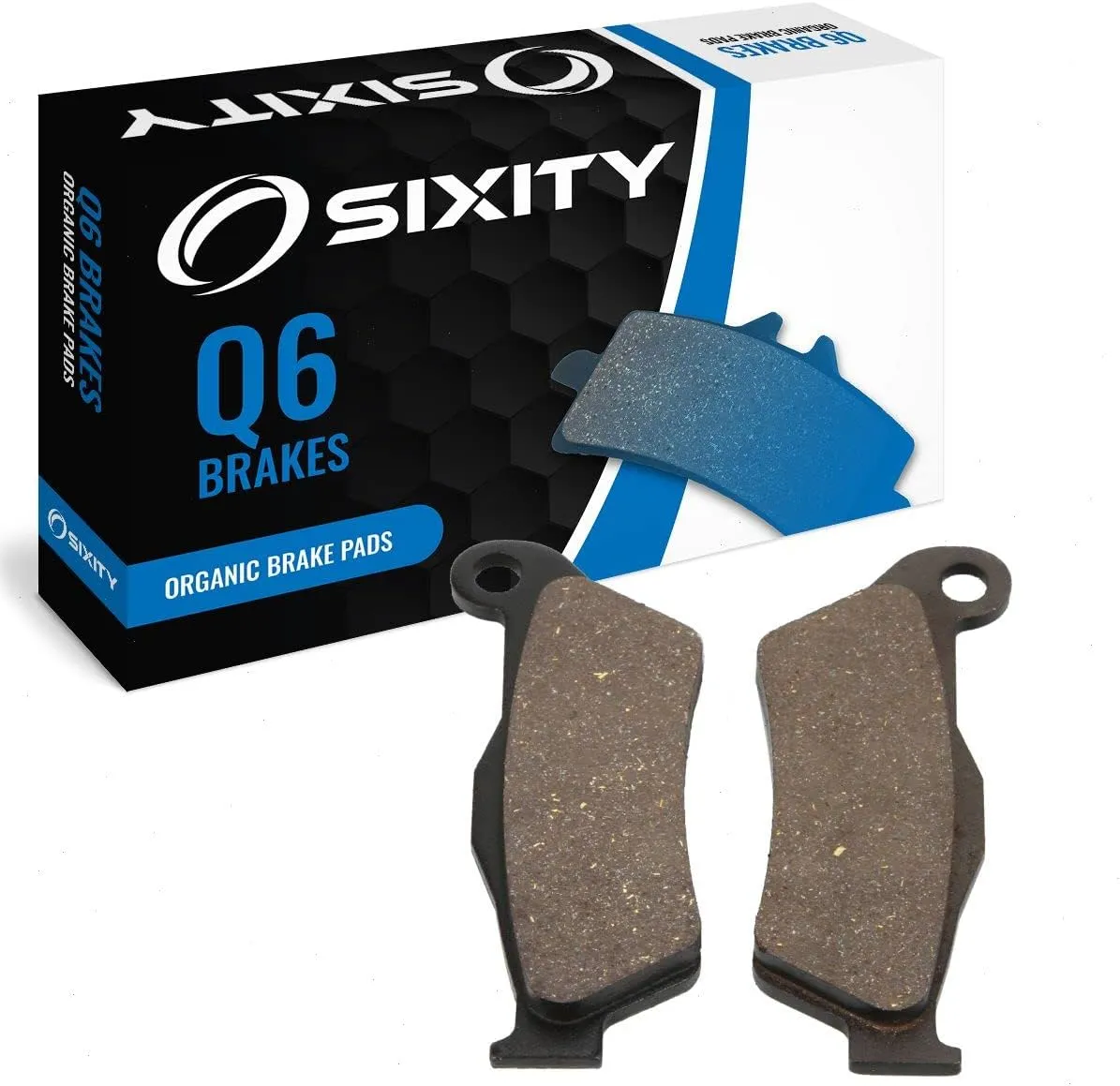 Sixity Q6 Front Organic Brake Pads compatible with Husqvarna TE610 45mm Marzocchi forks 60mm Caliper Mount Centers 2002-2003 Complete Set