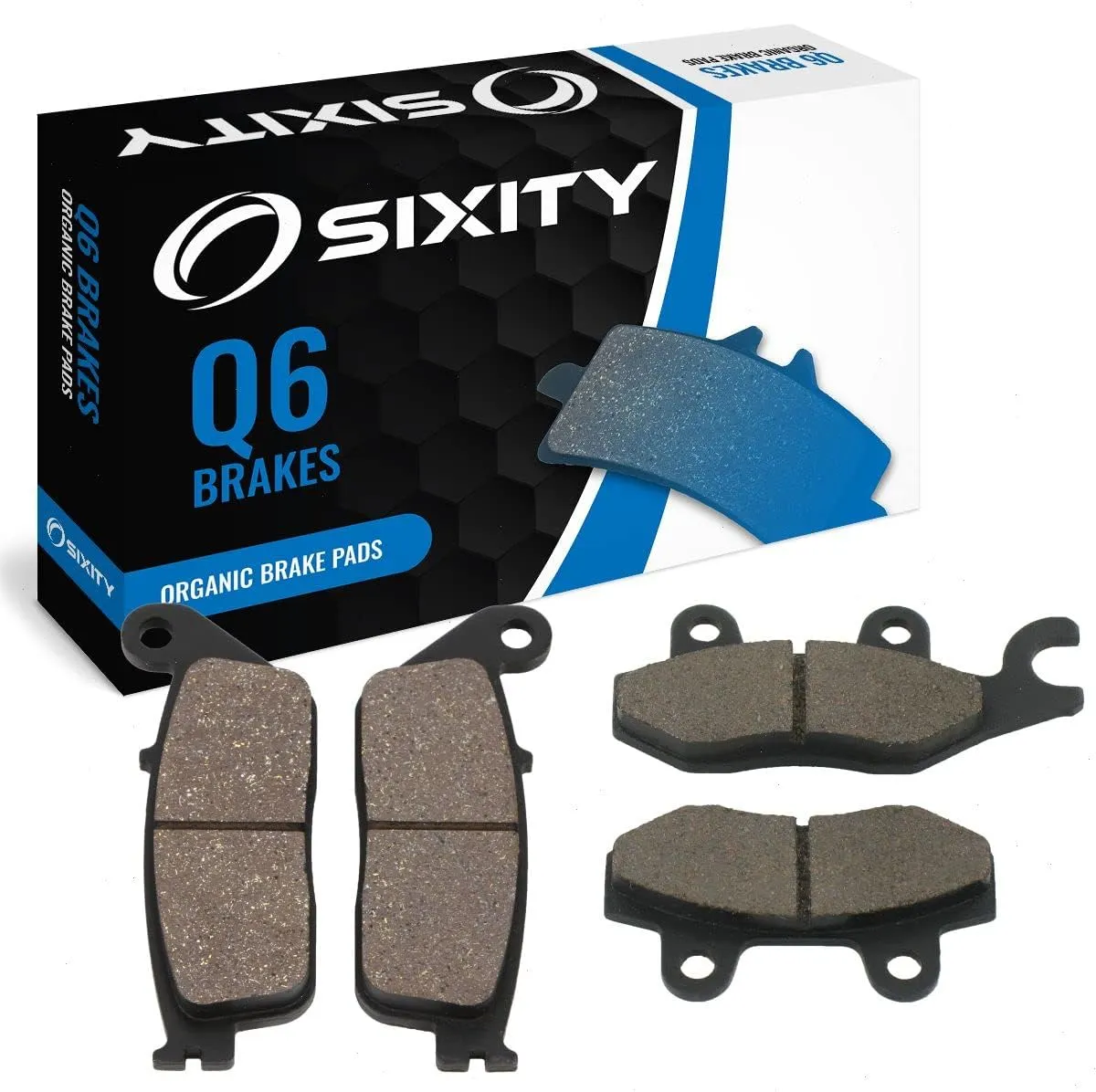 Sixity Q6 Front Rear Organic Brake Pads compatible with Daelim Roadwin 125 2004-2009 Complete Set