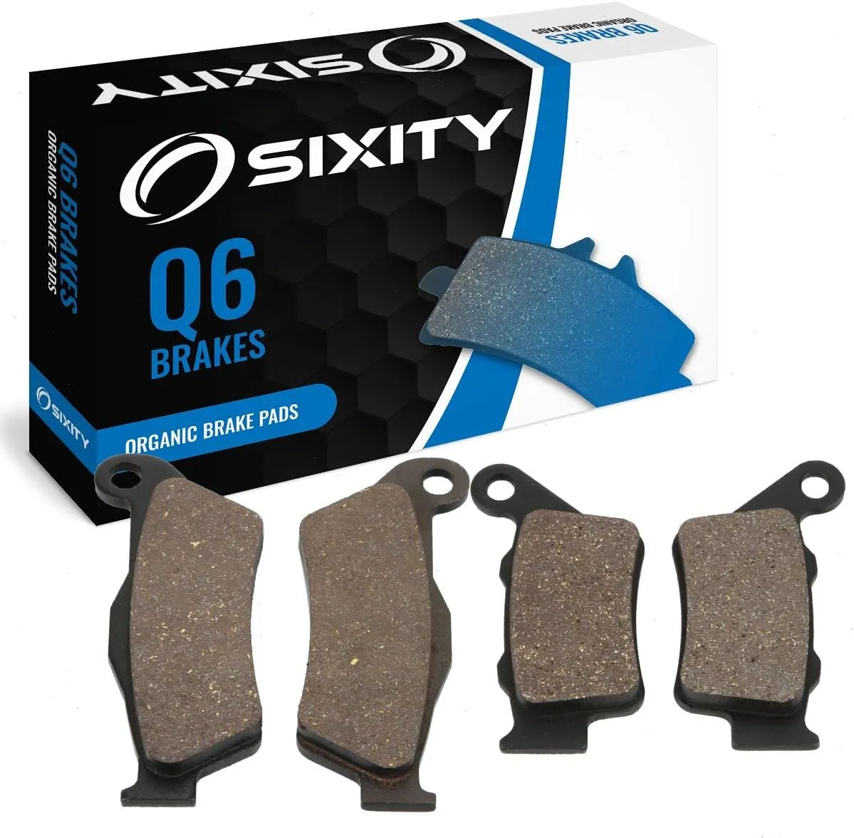 Sixity Q6 Front Rear Organic Brake Pads compatible with Husqvarna SM 125 48mm Marzocchi Kayaba forks 95mm Caliper Centres 2000 Complete Set