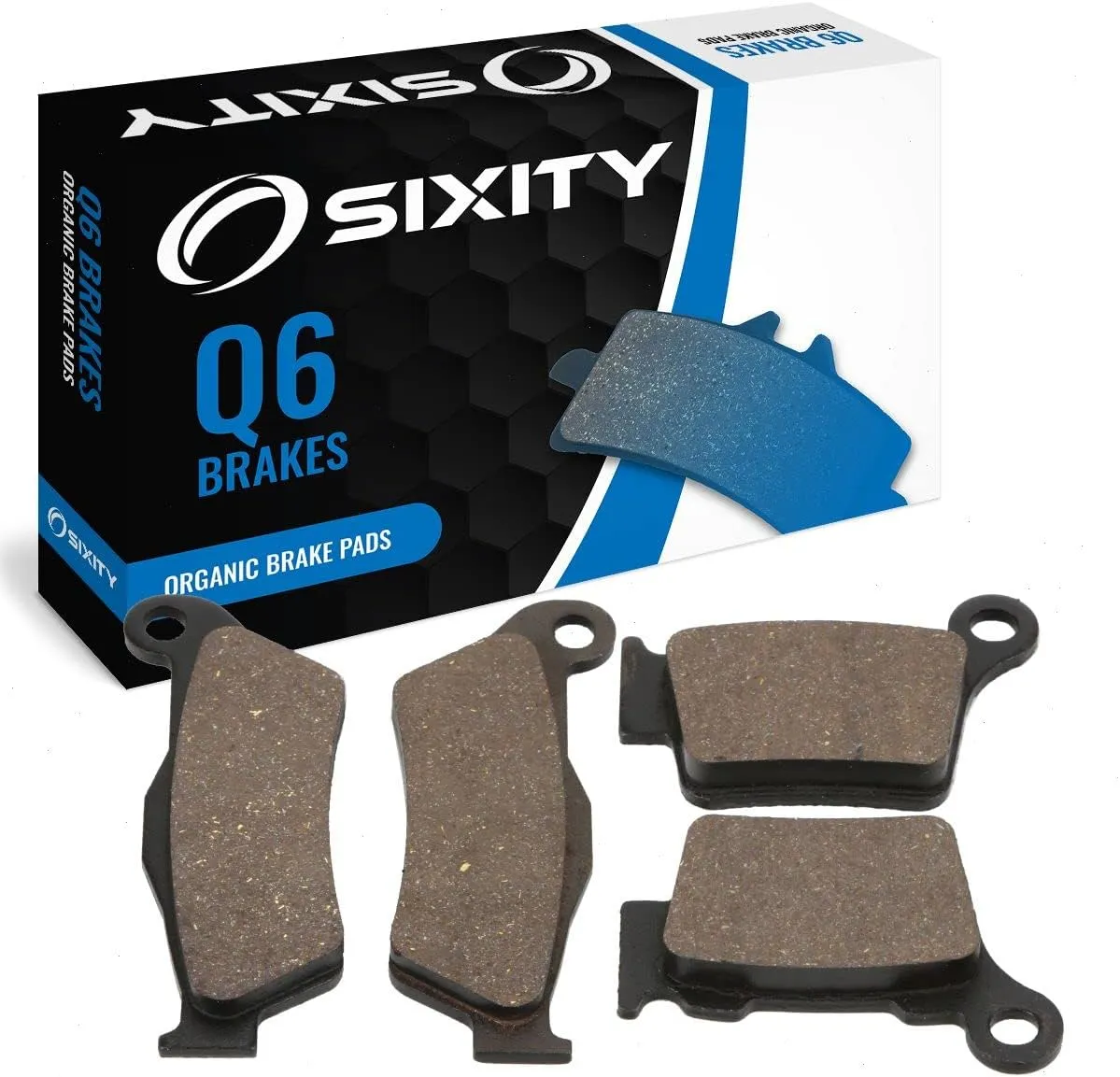 Sixity Q6 Front Rear Organic Brake Pads compatible with Husqvarna TE510 45mm Marzocchi forks 60mm Caliper Mount Centers 2009-2010 Complete Set