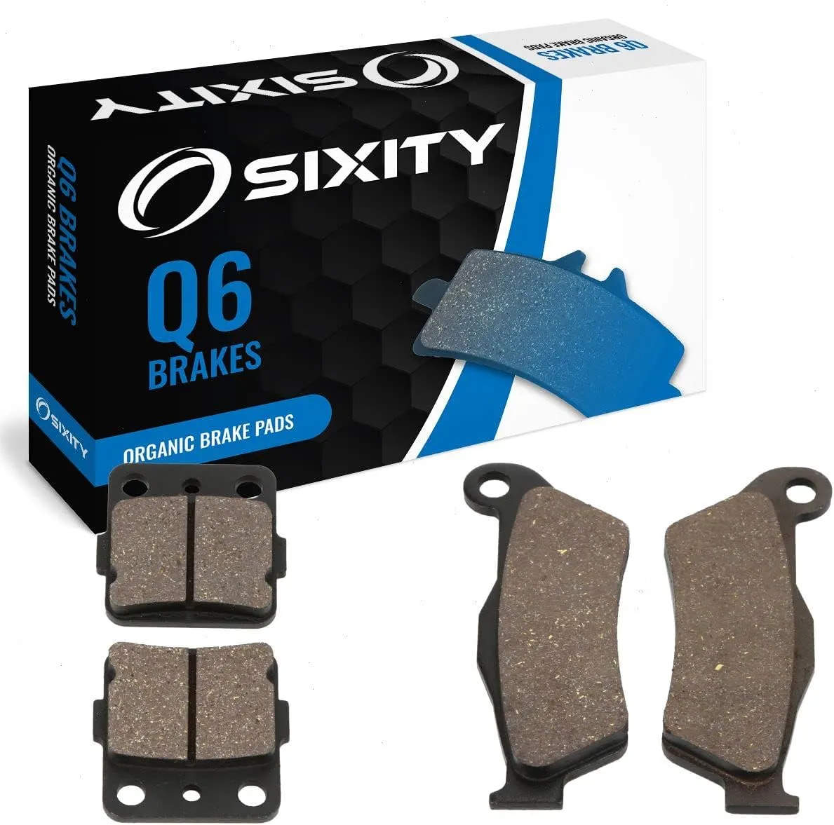 Sixity Q6 Front Rear Organic Brake Pads compatible with Husqvarna WR125 48mm Marzocchi Kayaba forks 95mm Caliper Mount Centers 2000-2001 Complete Set