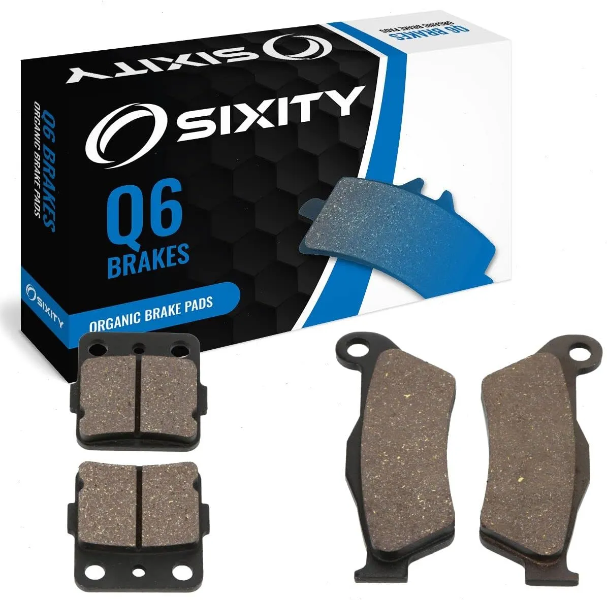 Sixity Q6 Front Rear Organic Brake Pads compatible with Husqvarna WR125 48mm Marzocchi Kayaba forks 95mm Caliper Mount Centers 2002-2005 Complete Set