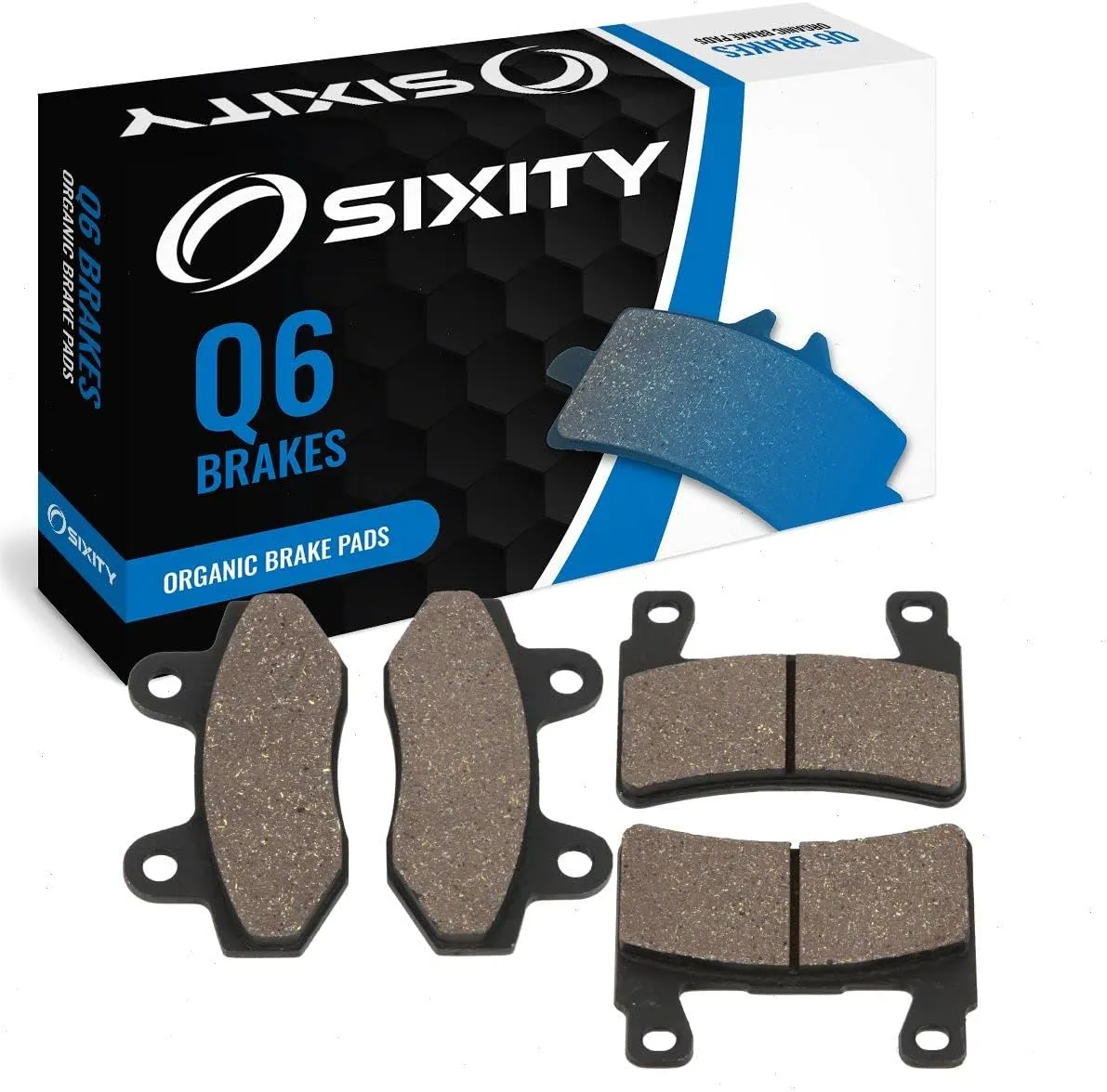 Sixity Q6 Front Rear Organic Brake Pads compatible with Hyosung ST7 Custom 2010-2011 Complete Set