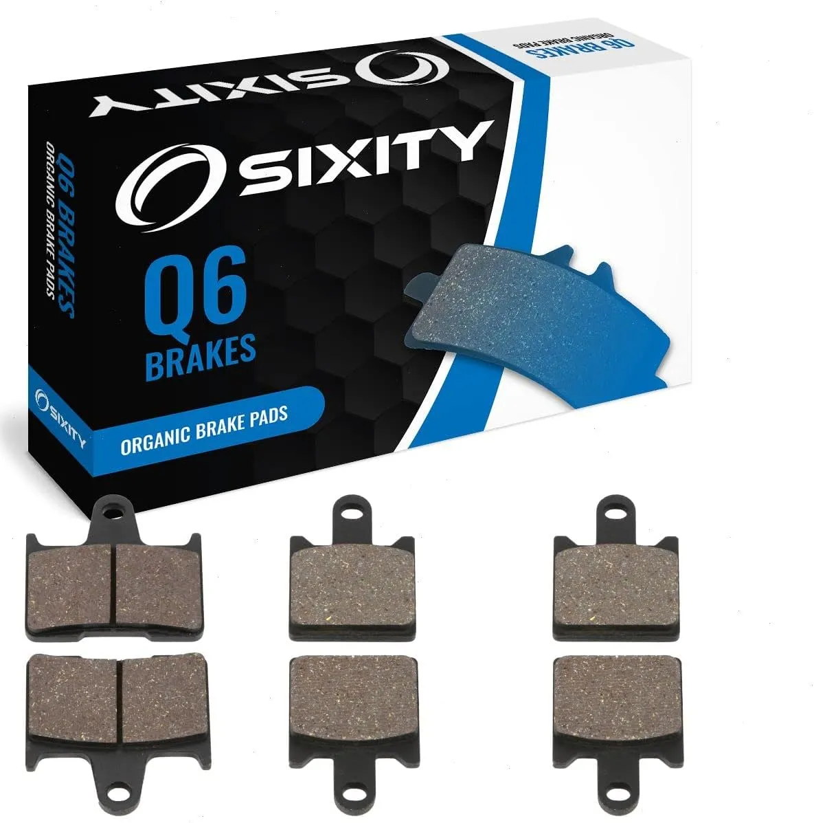 Sixity Q6 Front Rear Organic Brake Pads compatible with Kawasaki ZG1400 Concours ABS A8F A9F CAF CBF CCF CDF CEF 2008-2014 Complete Set