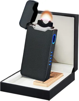SKRFIRE Electric Lighter - Windproof Plasma-Flame Arc Lighter, Rechargeable USB, Battery Indicator (Matte Black)