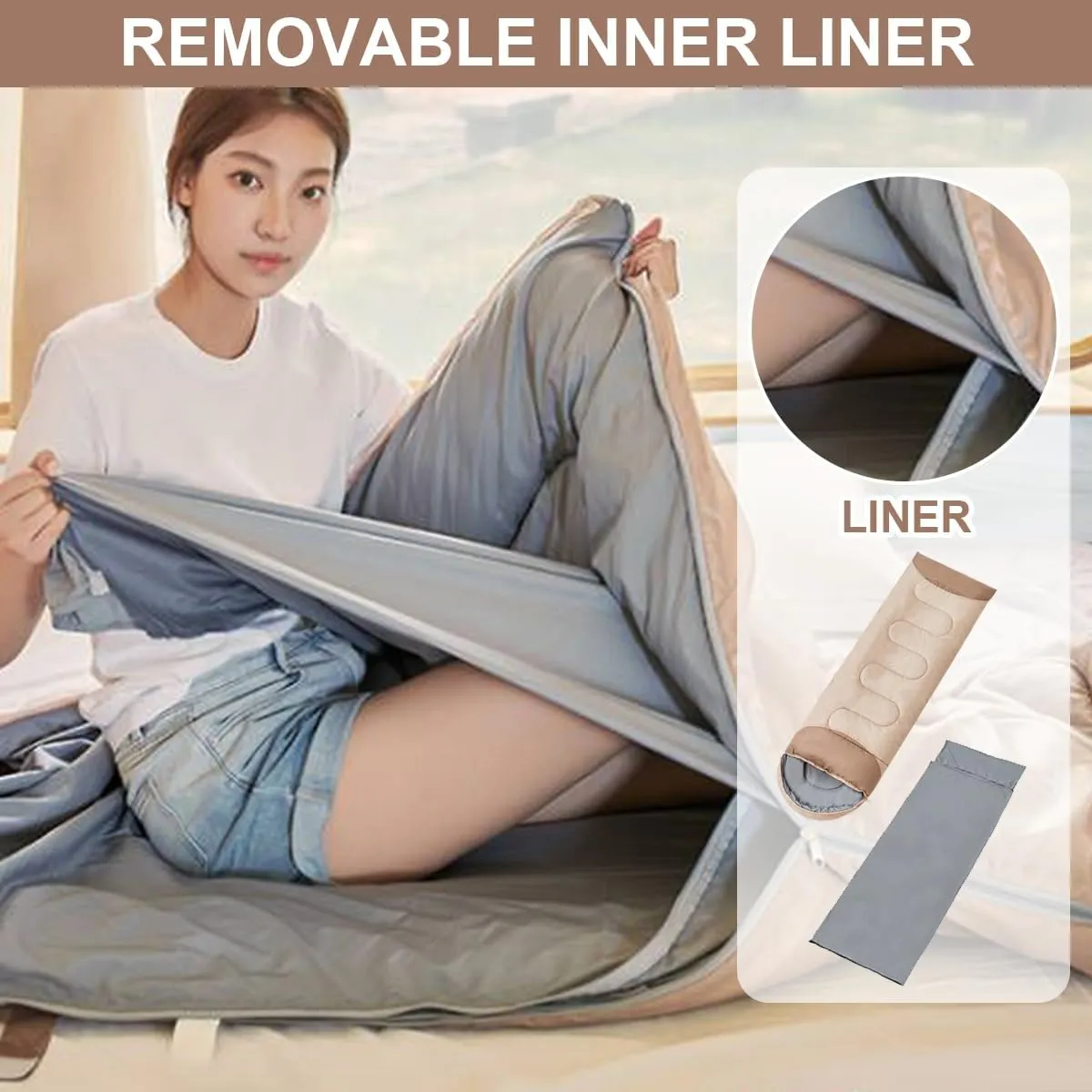 Sleeping Bag for Adults Backpacking Camping Hiking Detachable Washable Liner Cotton Single Camping Sleeping Bag 4 Seasons Cold Warm Weather Winter Fall Spring Summer Indoor Outdoor Use