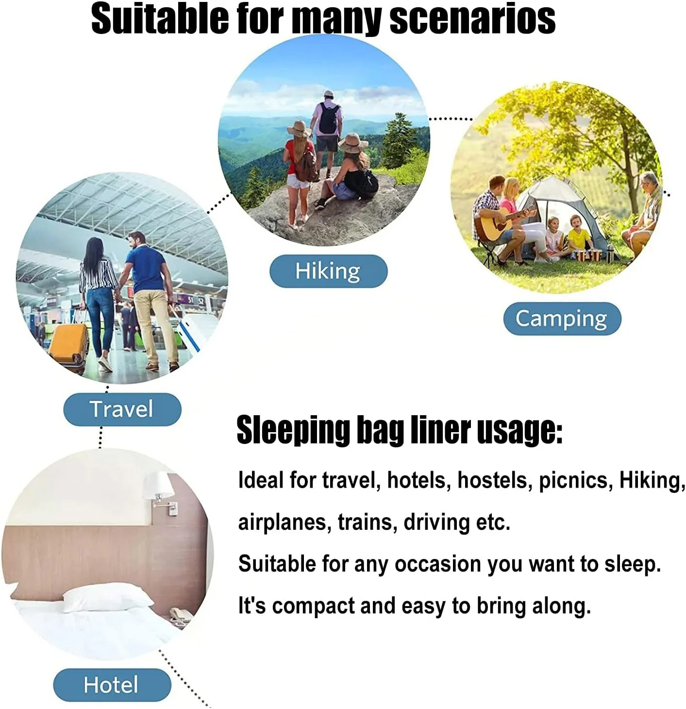 Sleeping Bag Liners Camping Travel Sleeping Bags, Ultra-Light Portable Sleeping Bag Liner, Compact Sleeping Bag Sheets are Suitable for Single and Double, for Four Seasons
