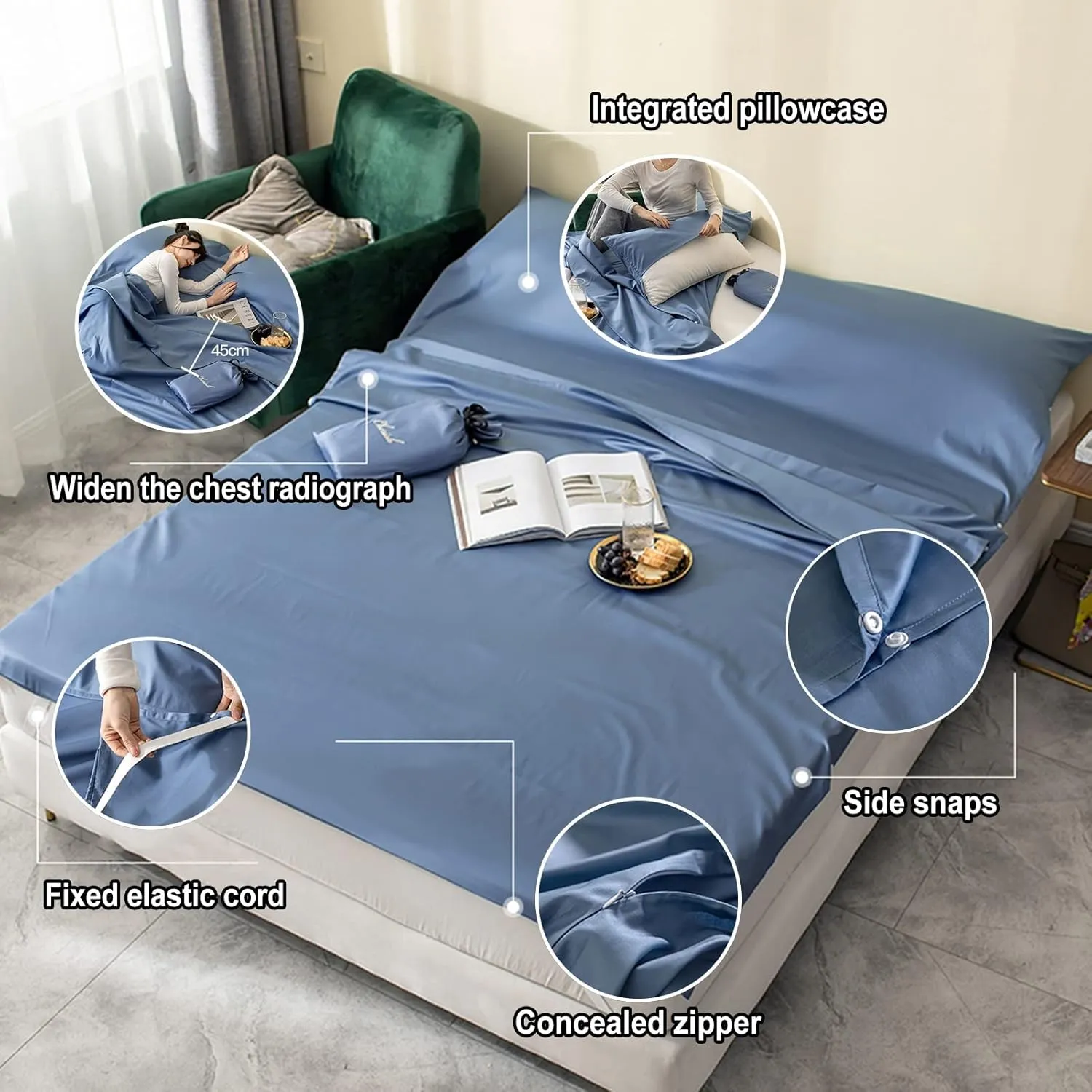 Sleeping Bag Liners Camping Travel Sleeping Bags, Ultra-Light Portable Sleeping Bag Liner, Compact Sleeping Bag Sheets are Suitable for Single and Double, for Four Seasons
