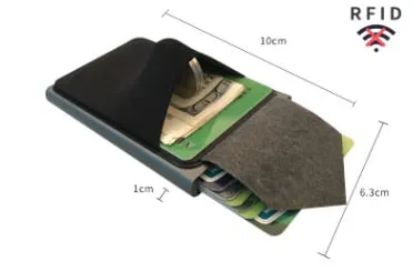 Slim Aluminum Pop up RFID Wallet With Elasticity Back Pouch