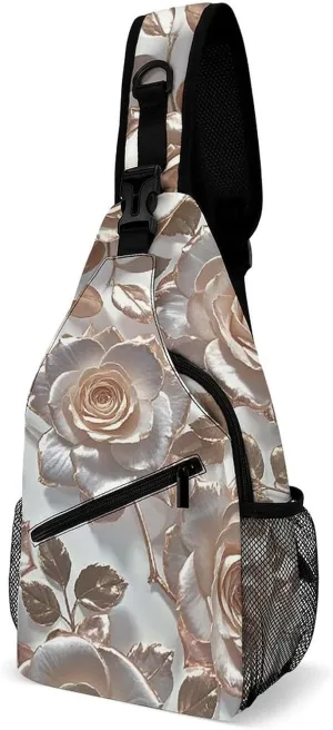 Sling Bag for Women Men Chest Bag Rose Gold Wallpaper Crossbody Bag Small Sling Backpack Daypack Fanny Packs