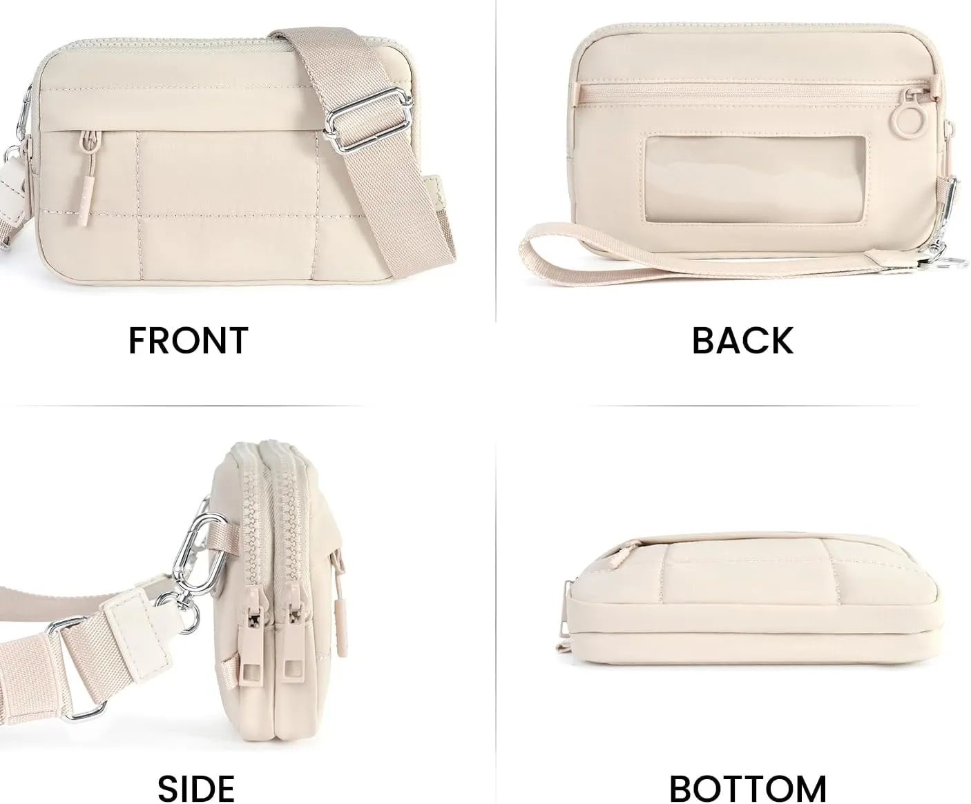 Small Crossbody Bags for Women Nylon Quilted Wristlet RFID Wallets with 4 Zipper Carry All Purse Credit Card Holder