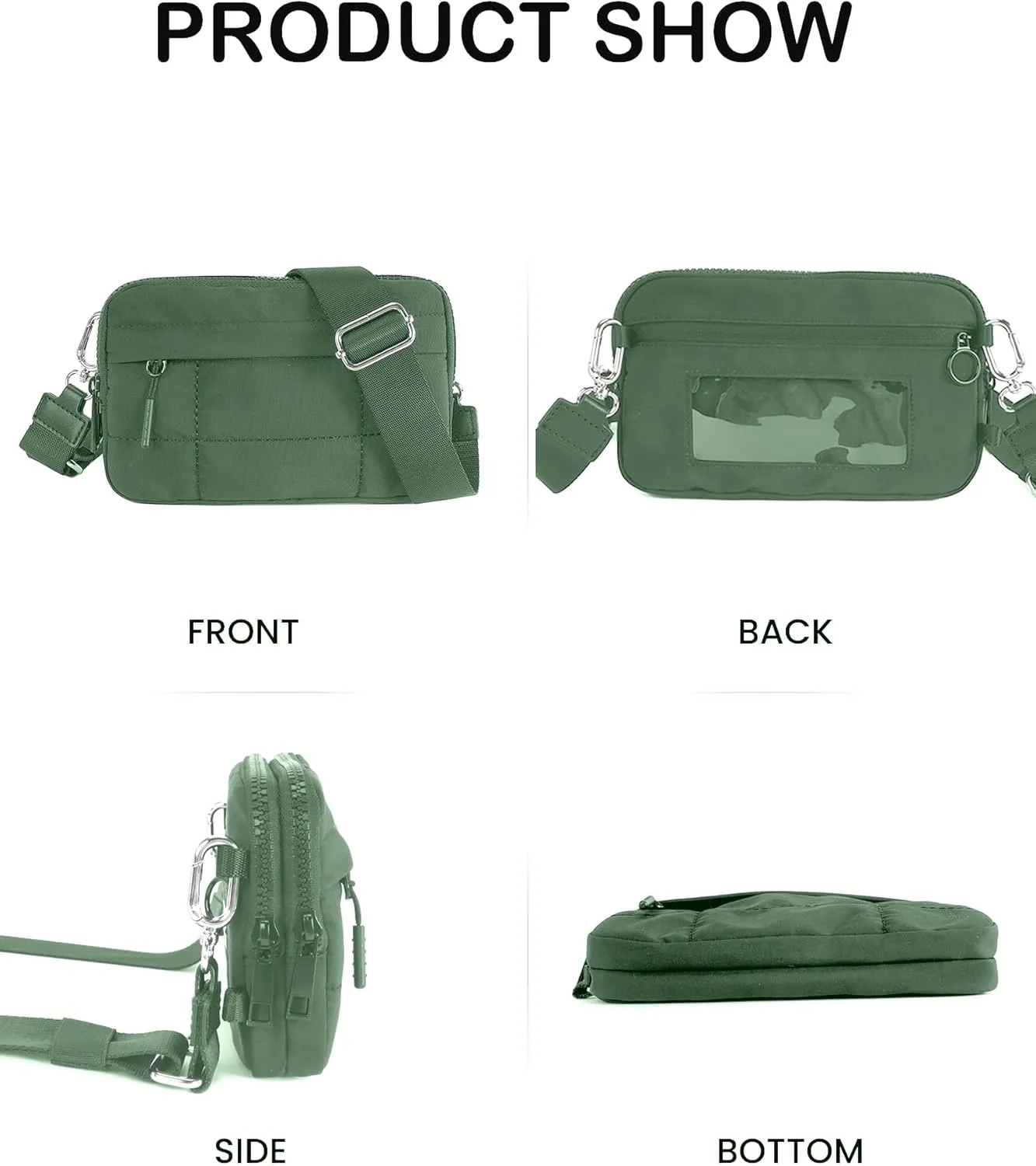 Small Crossbody Bags for Women Nylon Quilted Wristlet RFID Wallets with 4 Zipper Carry All Purse Credit Card Holder