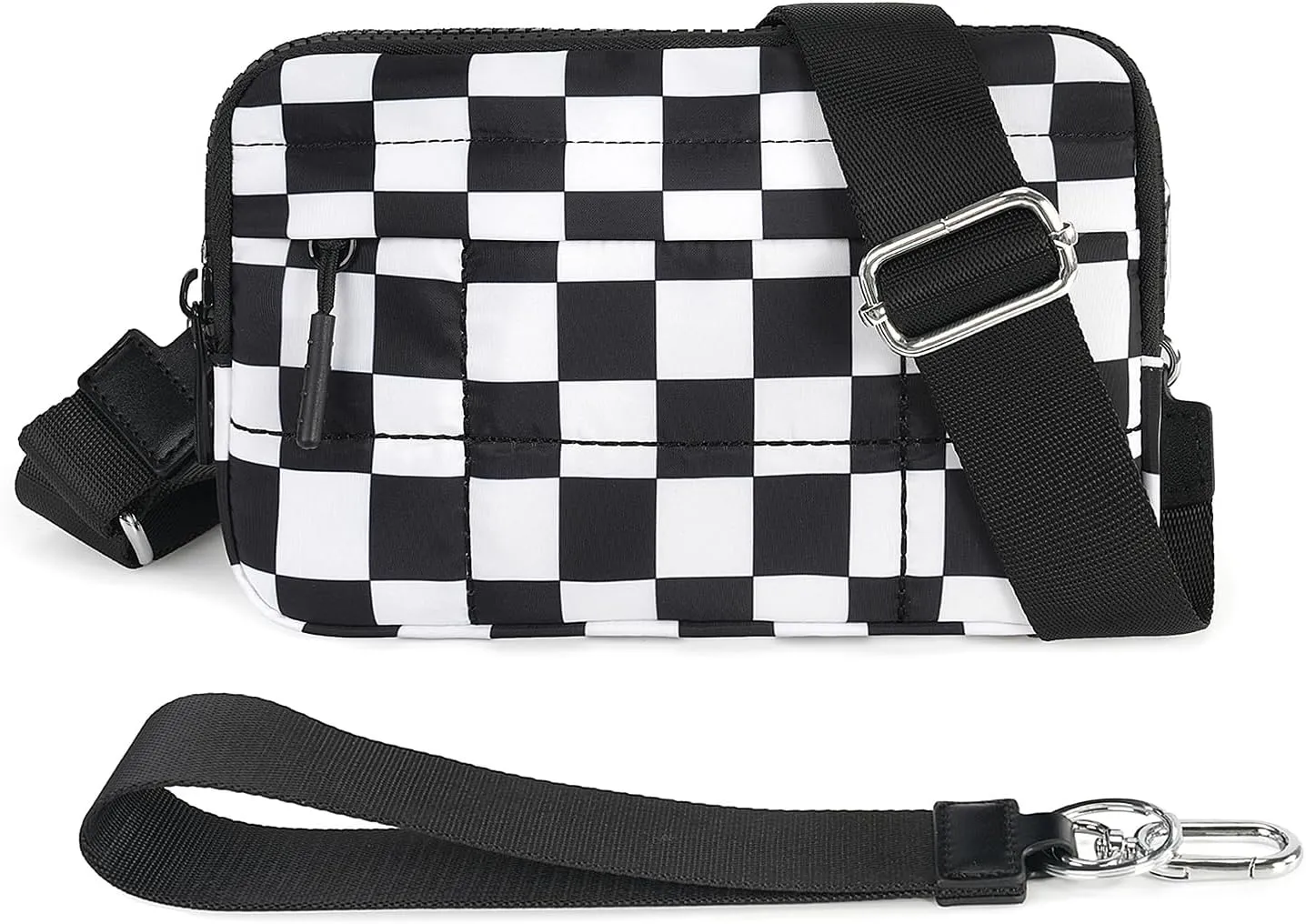 Small Crossbody Bags for Women Nylon Quilted Wristlet RFID Wallets with 4 Zipper Carry All Purse Credit Card Holder