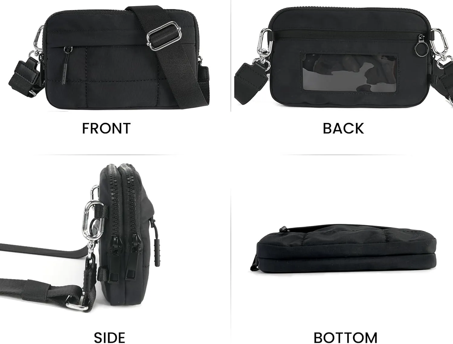 Small Crossbody Bags for Women Nylon Quilted Wristlet RFID Wallets with 4 Zipper Carry All Purse Credit Card Holder