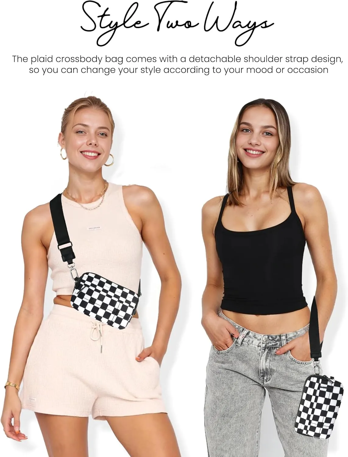 Small Crossbody Bags for Women Nylon Quilted Wristlet RFID Wallets with 4 Zipper Carry All Purse Credit Card Holder