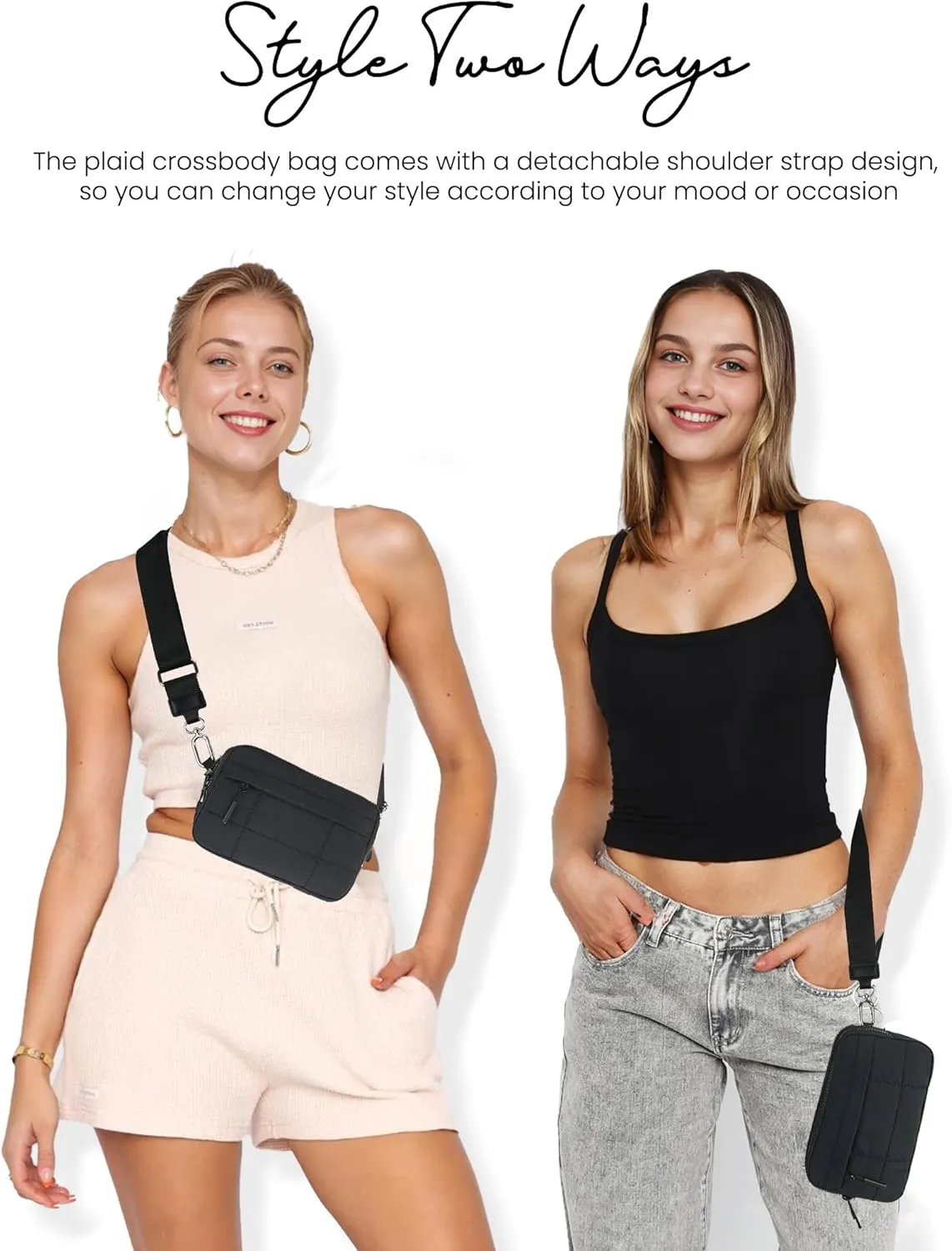 Small Crossbody Bags for Women Nylon Quilted Wristlet RFID Wallets with 4 Zipper Carry All Purse Credit Card Holder