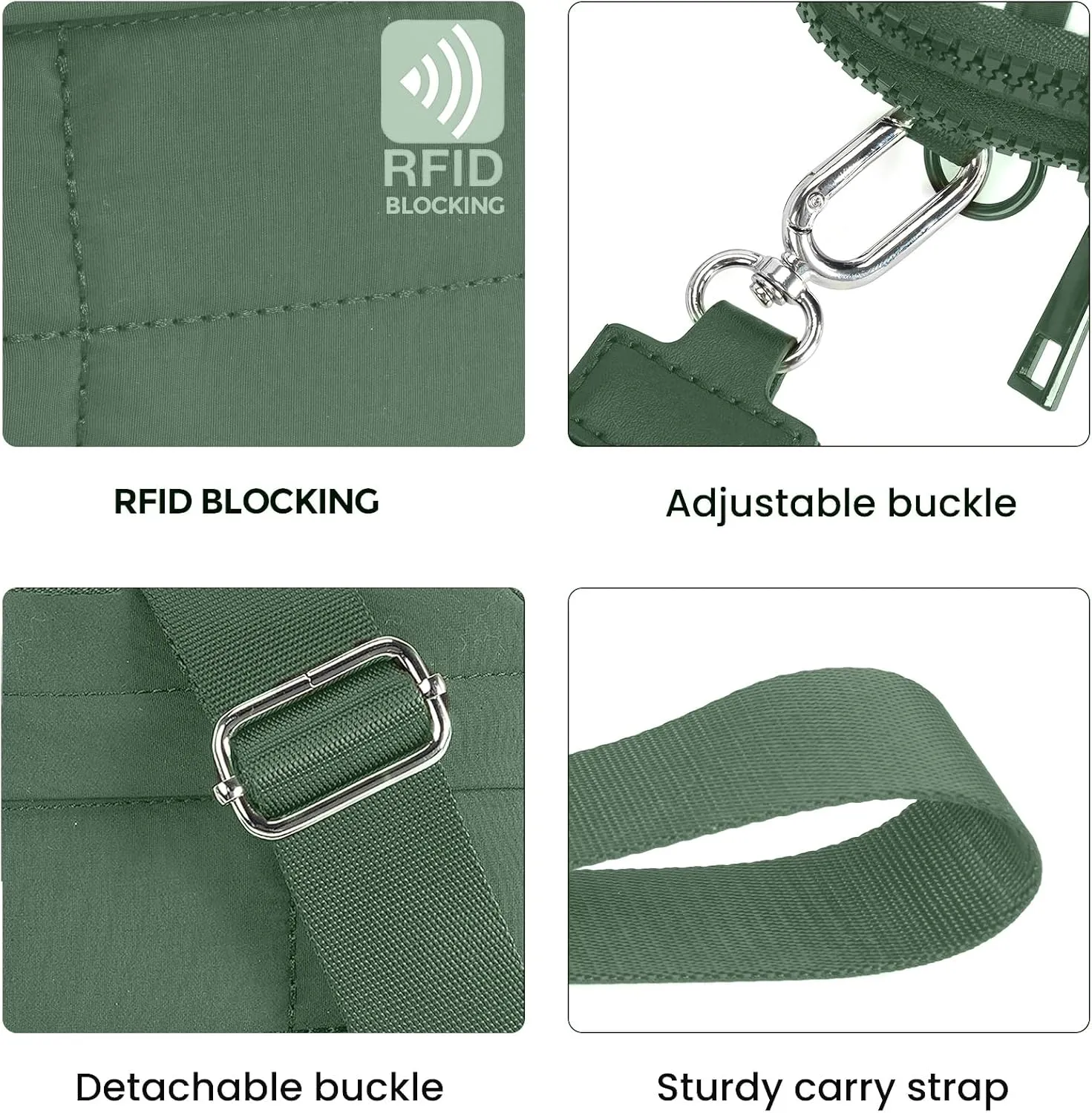 Small Crossbody Bags for Women Nylon Quilted Wristlet RFID Wallets with 4 Zipper Carry All Purse Credit Card Holder
