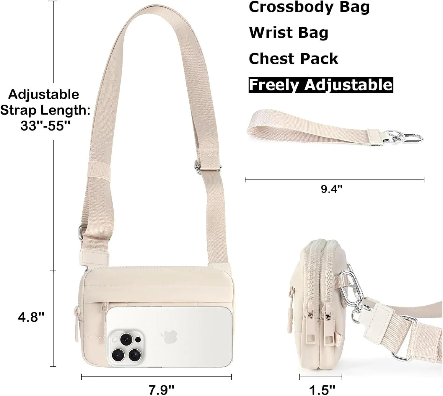 Small Crossbody Bags for Women Nylon Quilted Wristlet RFID Wallets with 4 Zipper Carry All Purse Credit Card Holder