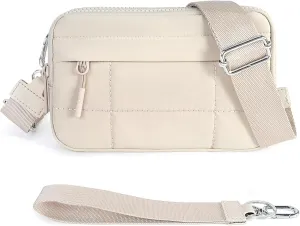 Small Crossbody Bags for Women Nylon Quilted Wristlet RFID Wallets with 4 Zipper Carry All Purse Credit Card Holder