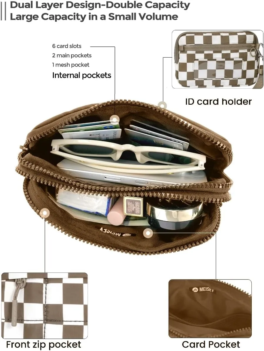 Small Crossbody Bags for Women Nylon Quilted Wristlet RFID Wallets with 4 Zipper Carry All Purse Credit Card Holder