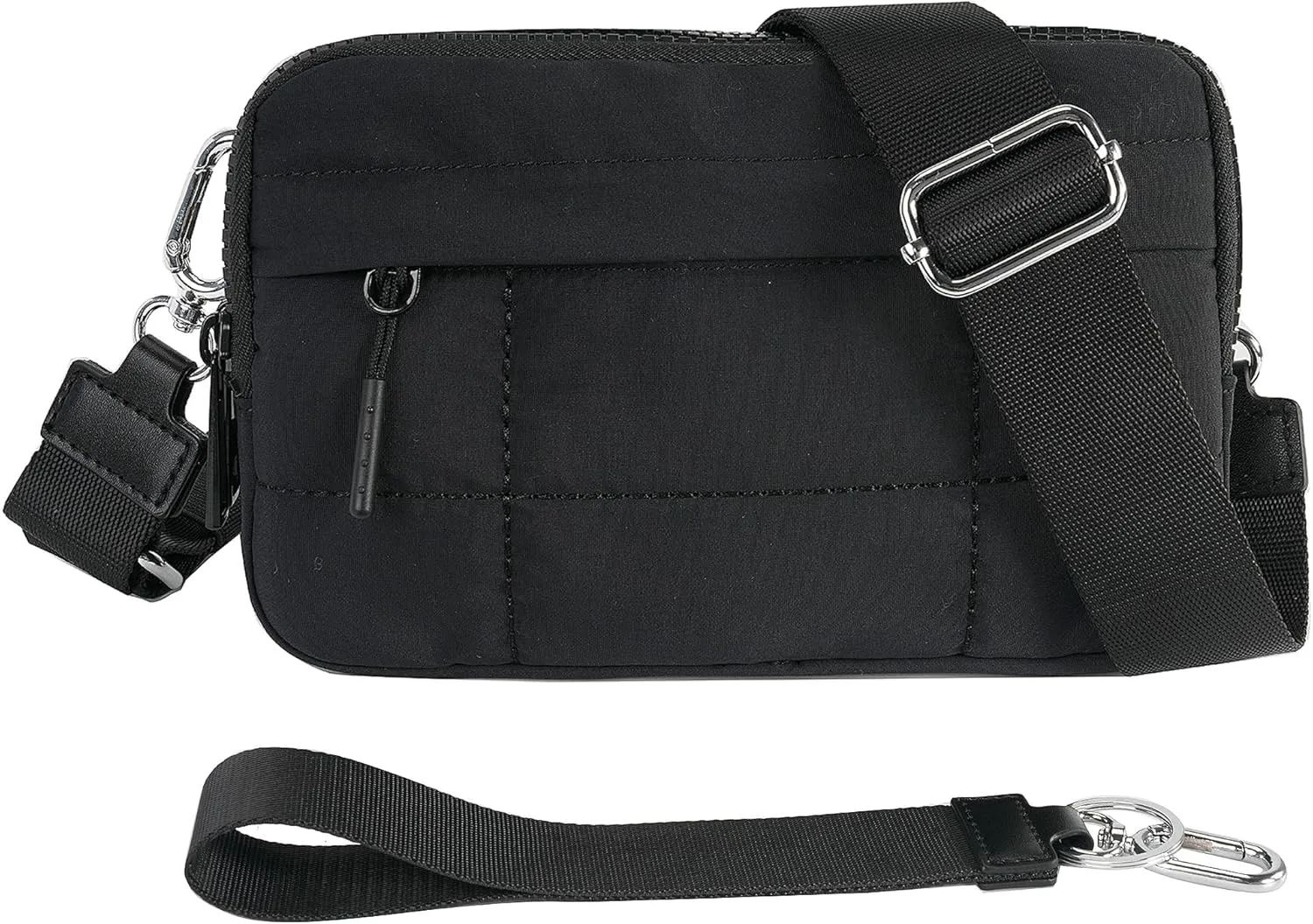 Small Crossbody Bags for Women Nylon Quilted Wristlet RFID Wallets with 4 Zipper Carry All Purse Credit Card Holder