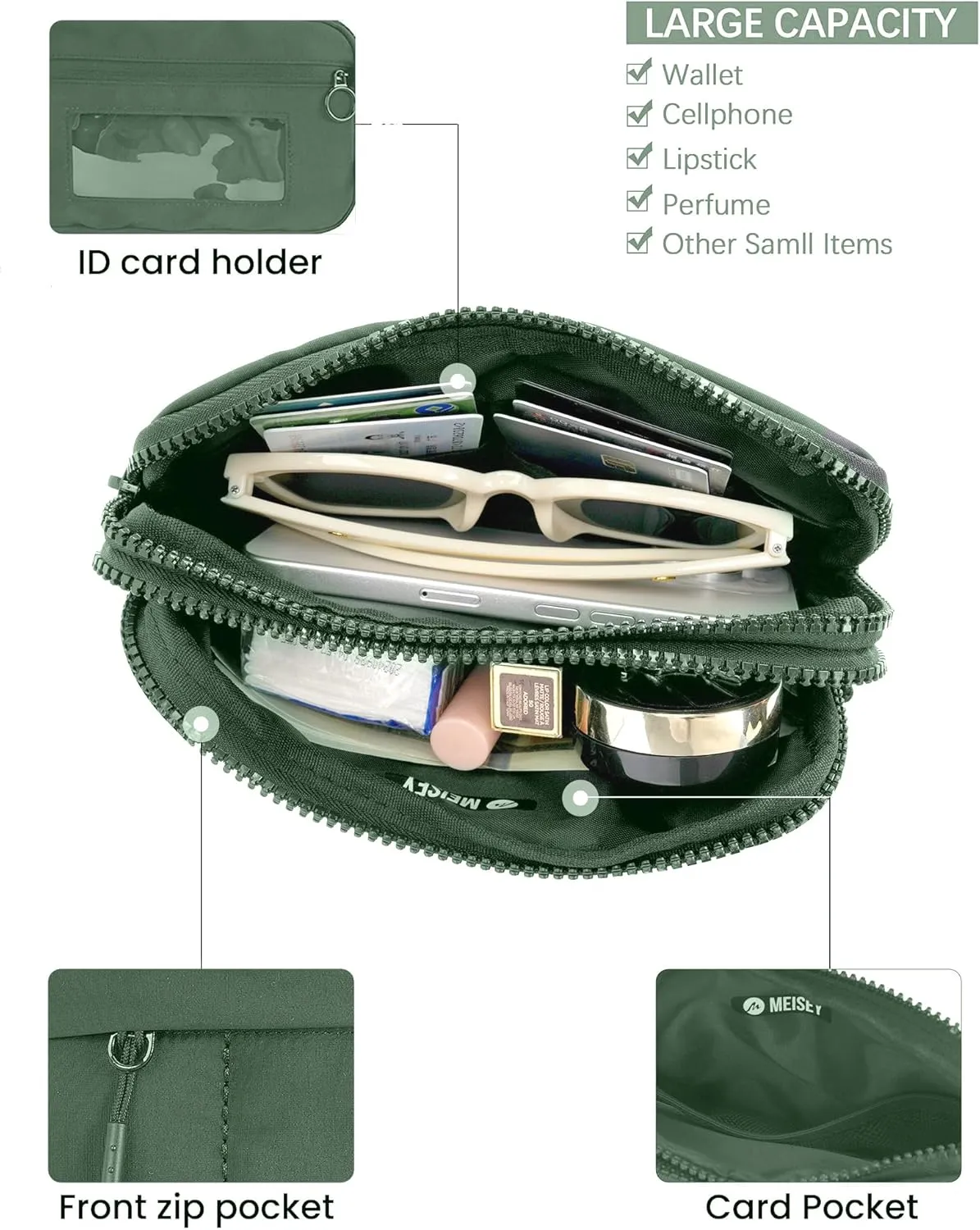 Small Crossbody Bags for Women Nylon Quilted Wristlet RFID Wallets with 4 Zipper Carry All Purse Credit Card Holder
