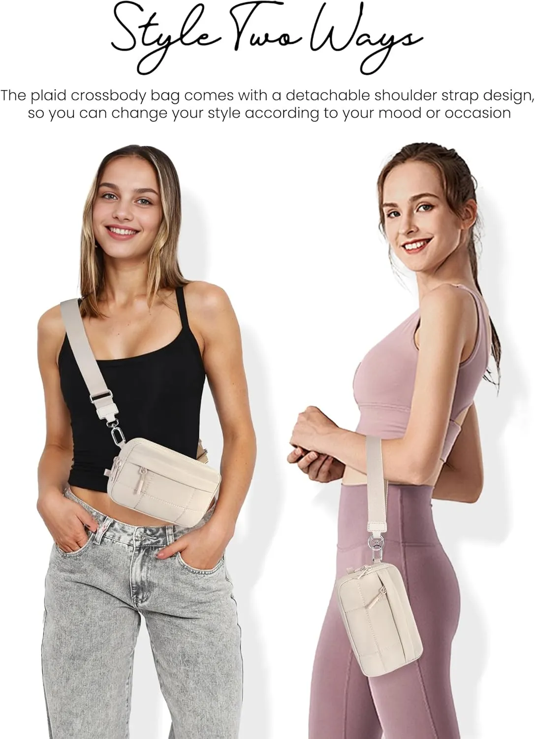 Small Crossbody Bags for Women Nylon Quilted Wristlet RFID Wallets with 4 Zipper Carry All Purse Credit Card Holder