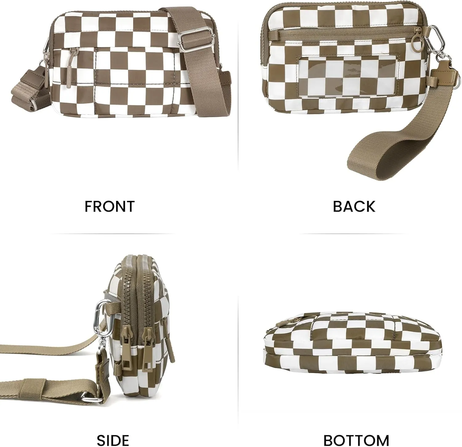 Small Crossbody Bags for Women Nylon Quilted Wristlet RFID Wallets with 4 Zipper Carry All Purse Credit Card Holder