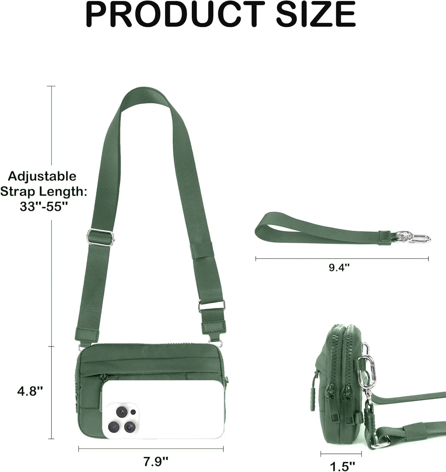 Small Crossbody Bags for Women Nylon Quilted Wristlet RFID Wallets with 4 Zipper Carry All Purse Credit Card Holder