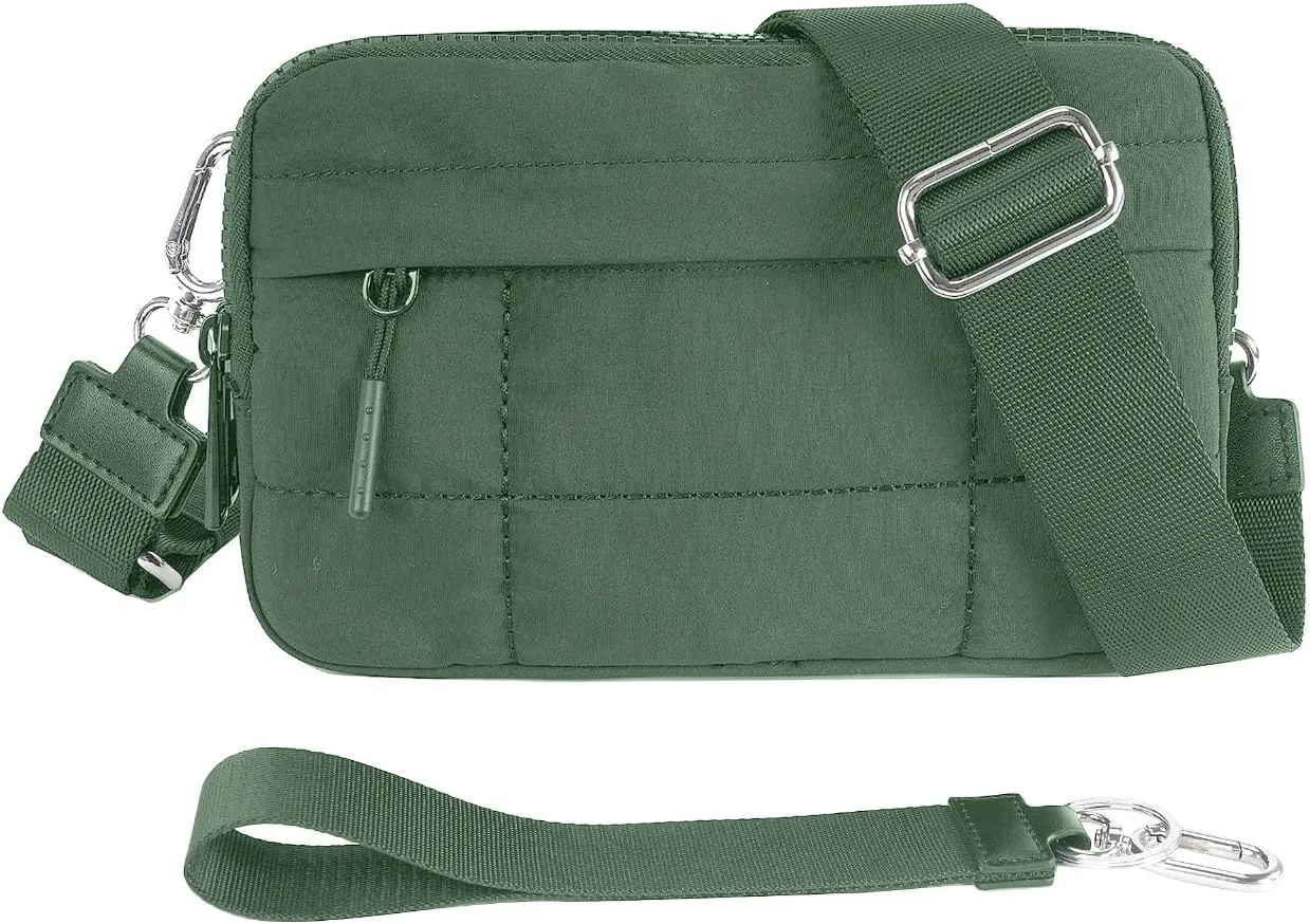 Small Crossbody Bags for Women Nylon Quilted Wristlet RFID Wallets with 4 Zipper Carry All Purse Credit Card Holder