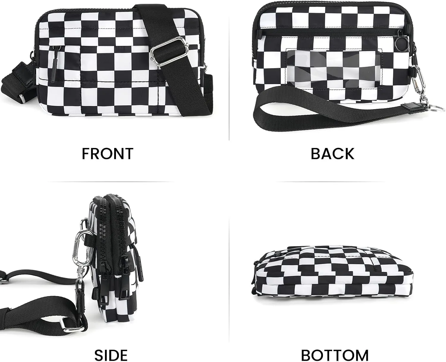 Small Crossbody Bags for Women Nylon Quilted Wristlet RFID Wallets with 4 Zipper Carry All Purse Credit Card Holder