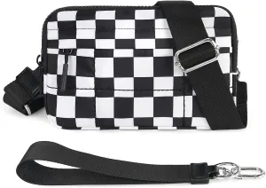 Small Crossbody Bags for Women Nylon Quilted Wristlet RFID Wallets with 4 Zipper Carry All Purse Credit Card Holder
