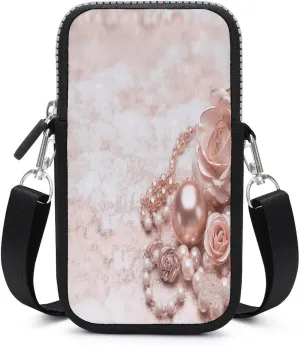 Small Crossbody Bags for Women,Blush Rose Gold Print Mobile Phone Bag,Trendy Cross Body Cell Phone Purse Shoulder Bag