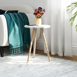 Small Round Side Tables for Living Room, Minimalist Circle Accent End Table Small Spaces Apartments, Modern Night Stand for Bedroom, Office, Nursery (White Marble)