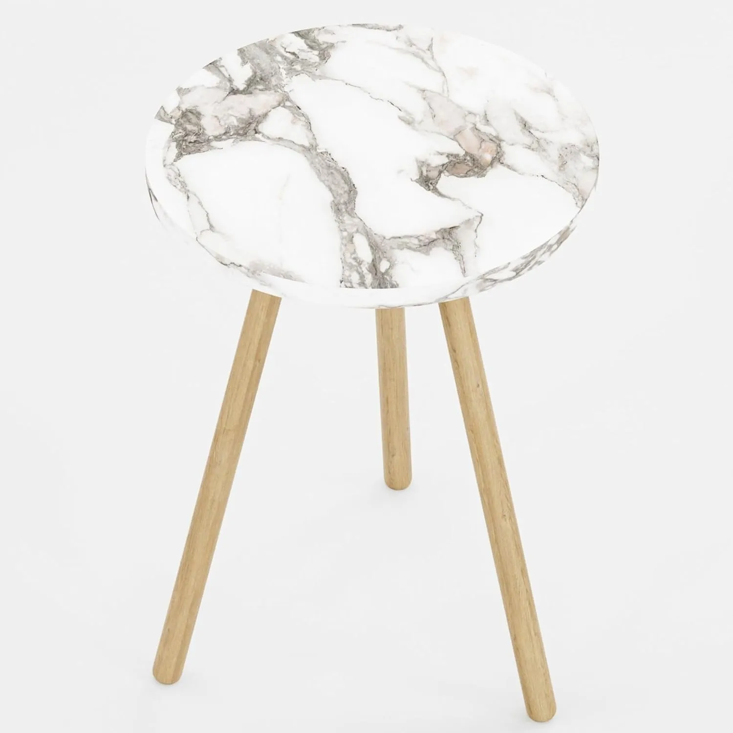Small Round Side Tables for Living Room, Minimalist Circle Accent End Table Small Spaces Apartments, Modern Night Stand for Bedroom, Office, Nursery (White Marble)