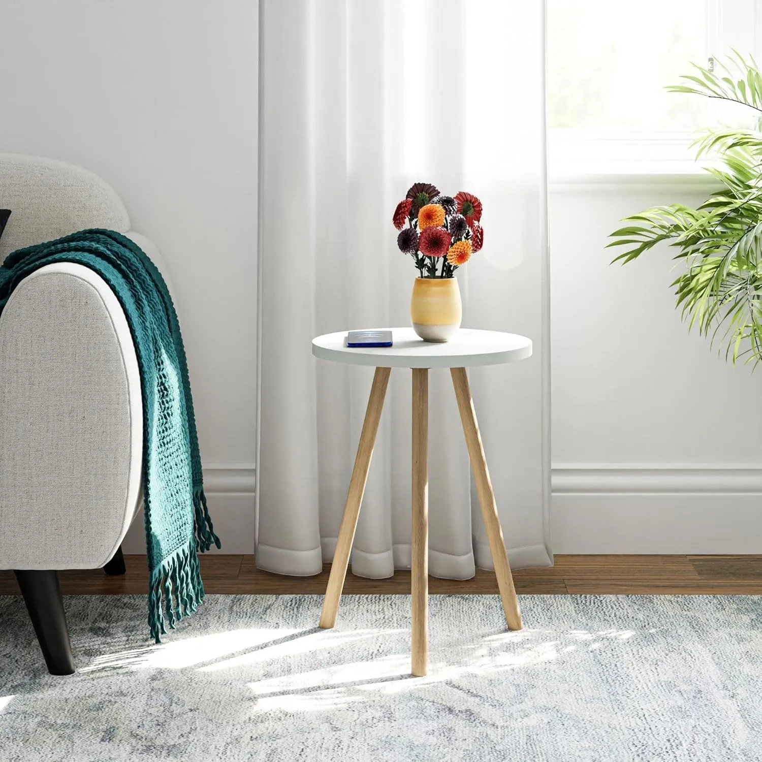 Small Round Side Tables for Living Room, Minimalist Circle Accent End Table Small Spaces Apartments, Modern Night Stand for Bedroom, Office, Nursery (White)