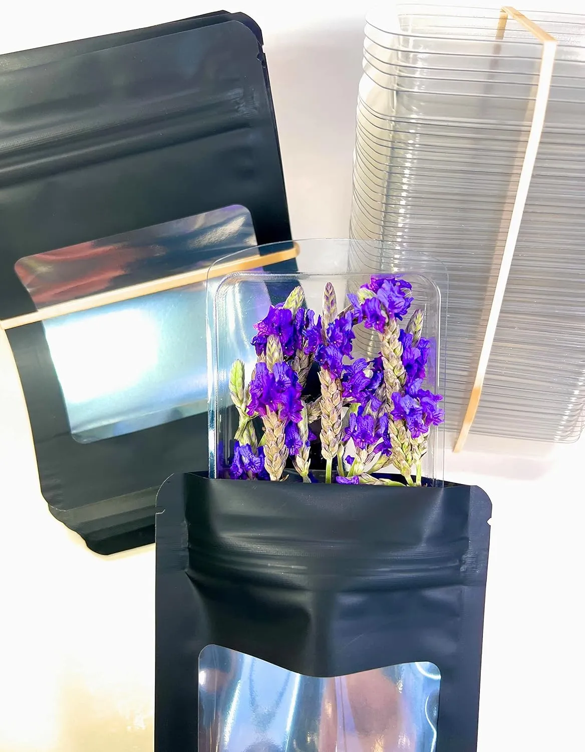 Smell Proof Odor Free Mylar TRAYBAGS (50 pack) Stand Up Foil Pouch, Strong Reusable Zip Seal, 4 Mil Thick. ROYPACK (Matte Black with Window, Small)