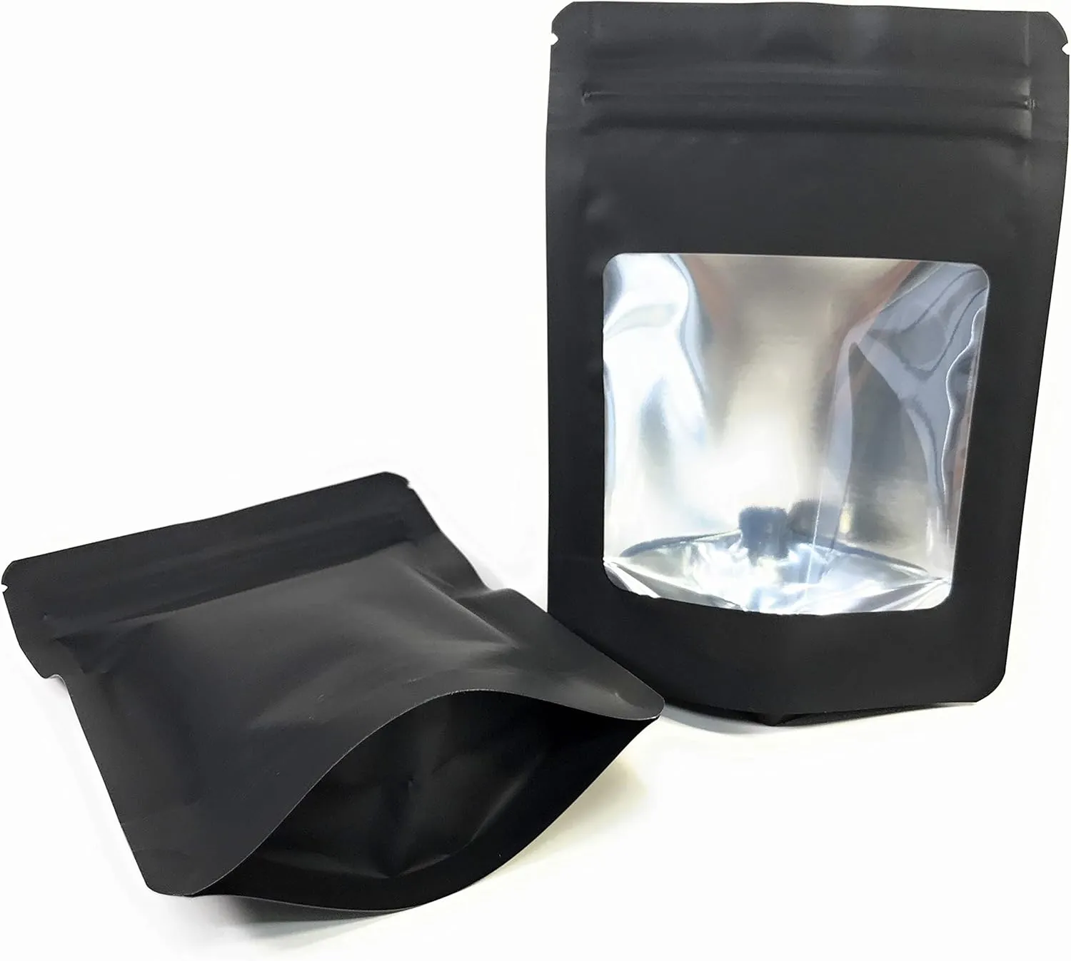 Smell Proof Odor Free Mylar TRAYBAGS (50 pack) Stand Up Foil Pouch, Strong Reusable Zip Seal, 4 Mil Thick. ROYPACK (Matte Black with Window, Small)