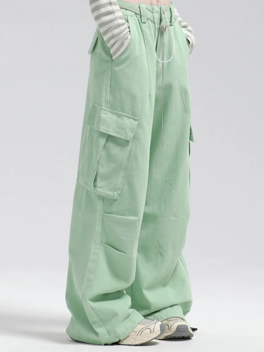 Solid Color Cargo Butterfly Decoration Loose Casual Pants with Butterfly Chain Belt
