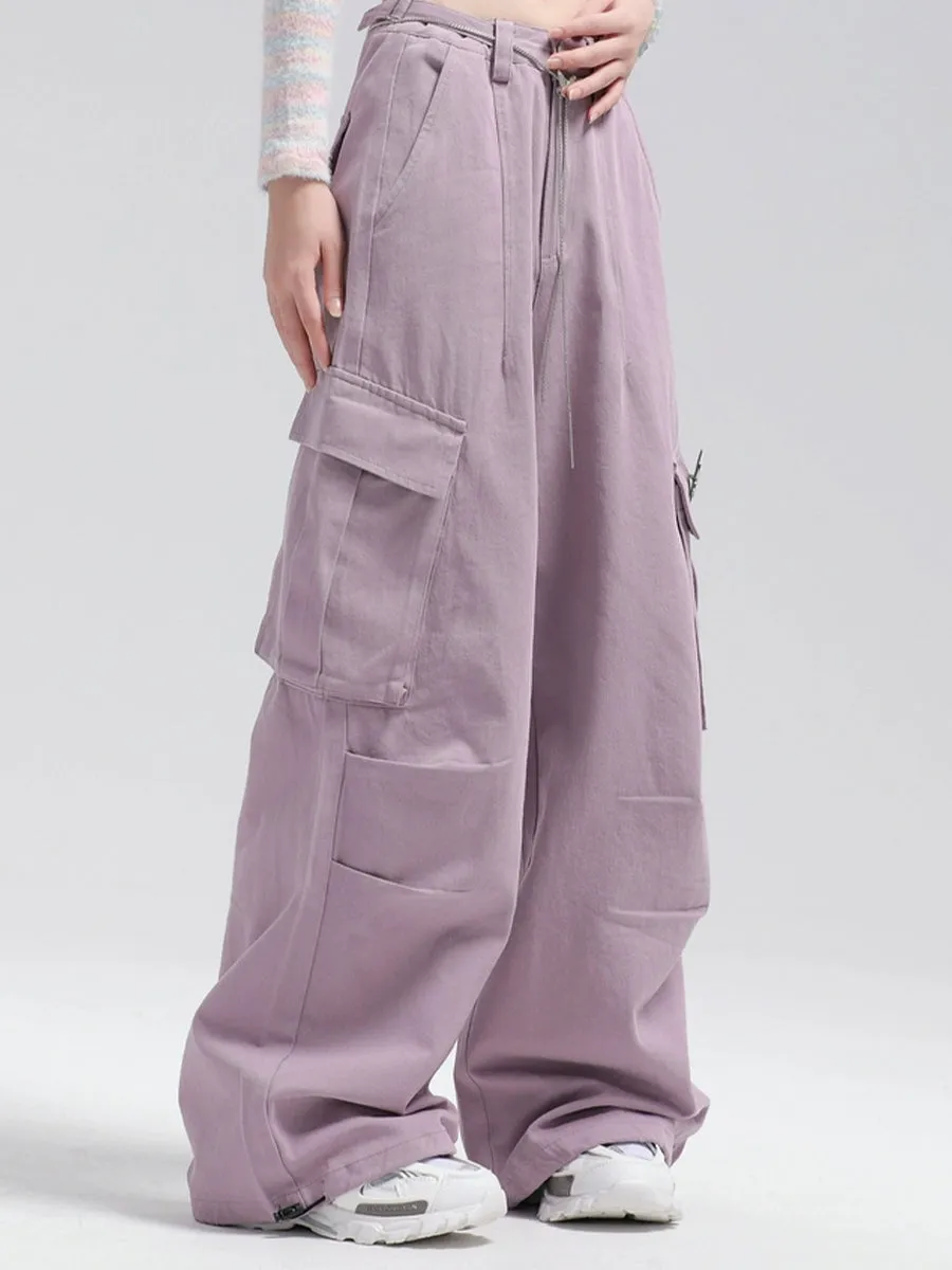 Solid Color Cargo Butterfly Decoration Loose Casual Pants with Butterfly Chain Belt