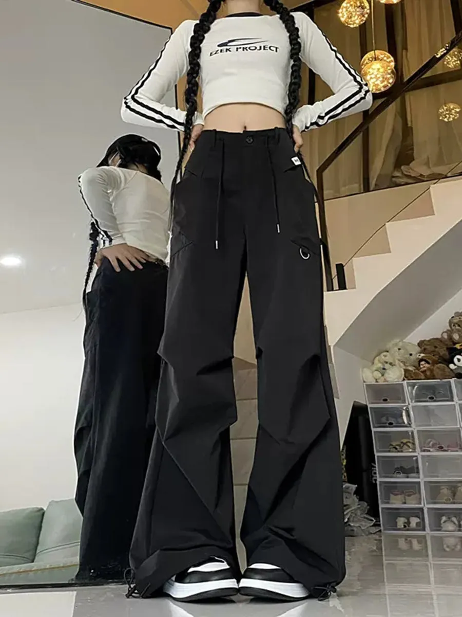 Solid Color Casual Loose Waist Drawstring Pants